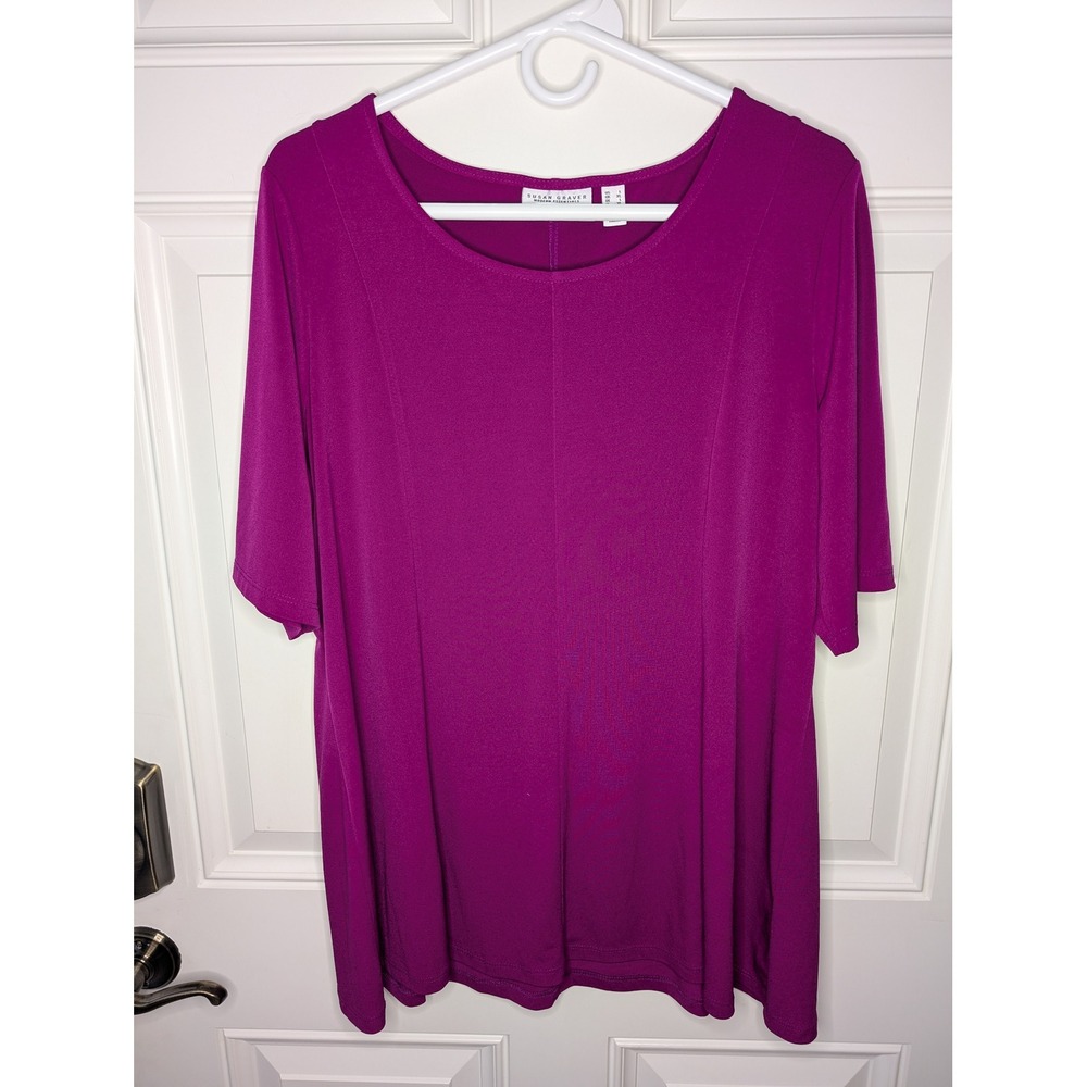 Susan Graver Modern Essentials Liquid Knit Tunic Top Magenta Purple Size Large